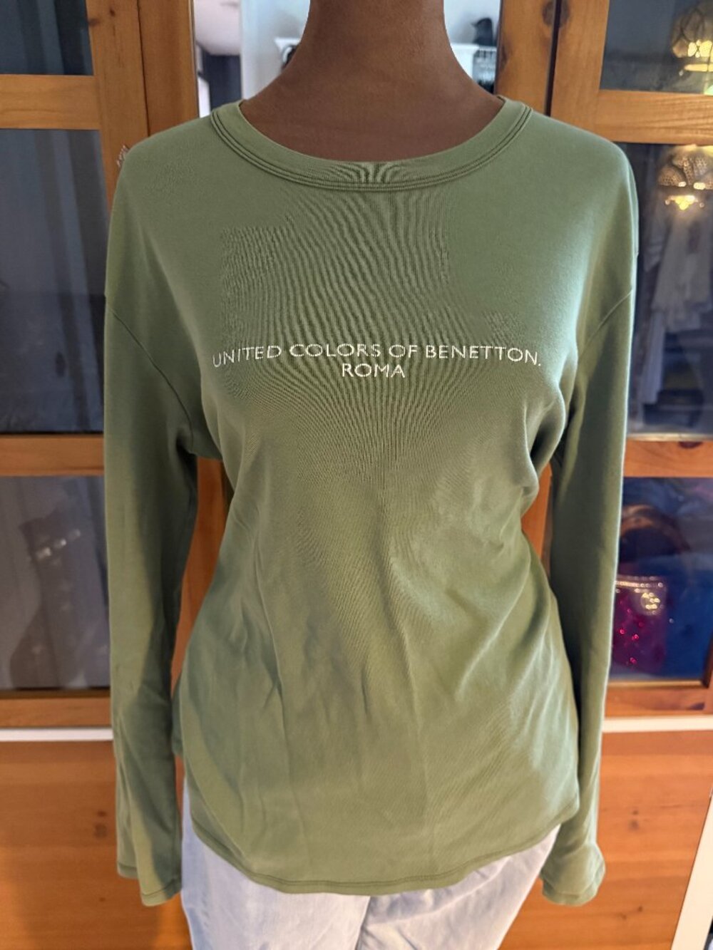 United Colors of Benetton Long Sleeve T Shirt in Green Size XL